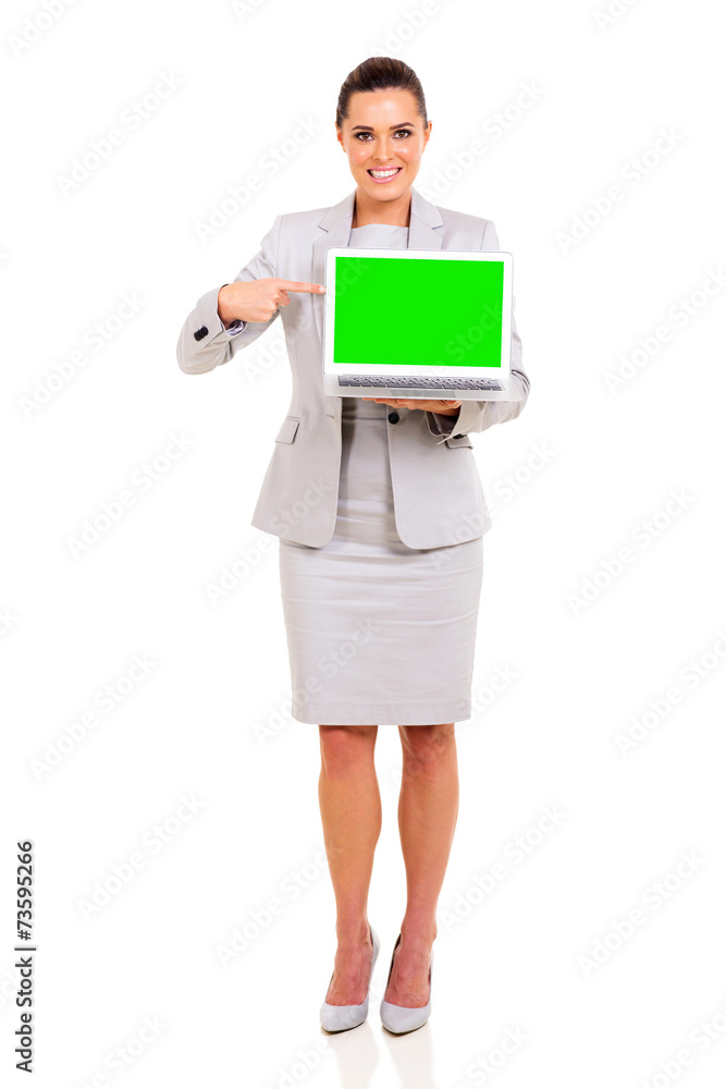 young business woman pointing laptop
