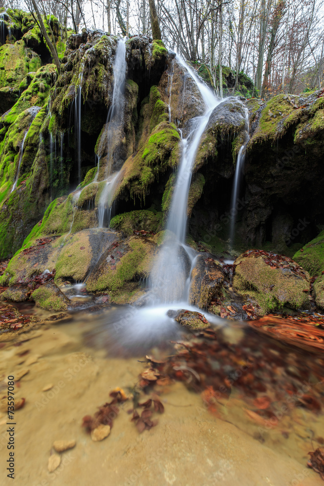 Obraz premium Beautiful waterfalls and autumn foliage in the forest