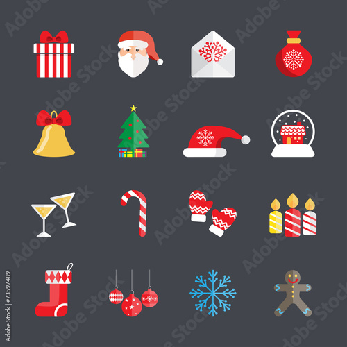 flat christmas icon set, vector eps10 photo