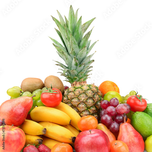 Collection fruit with pineapple isolated on white