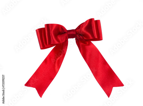Shiny red ribbon on white background.