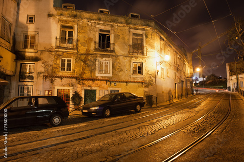 Old City of Lisbon in Portugal at Night photo