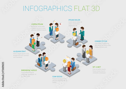 Flat 3d isometric web infographic teamwork collaboration concept