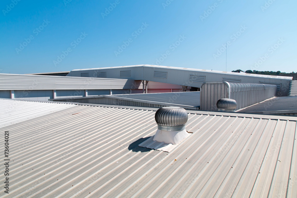 Architectural detail of metal roofing on commercial construction