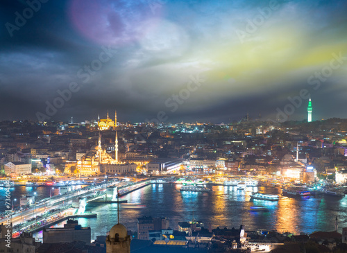 Istanbul, Turkey. Gorgeous view of city skyline at dusk with Gal