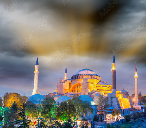 Magnificent sunset view of Hagia Sophia, Istanbul - Turkey