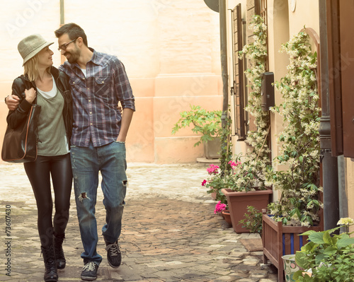 young Couple in Love Visiting an Italian Village