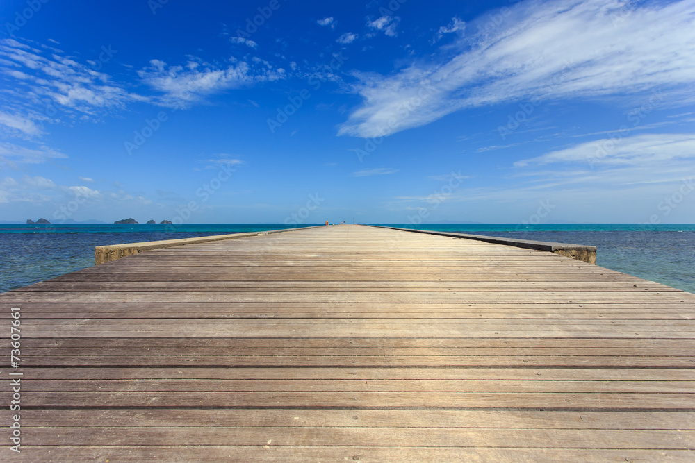 Wood bridge to the sea in Koh Samui, Thailand