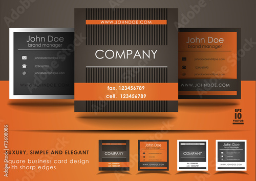 Square business card design in orange and brown