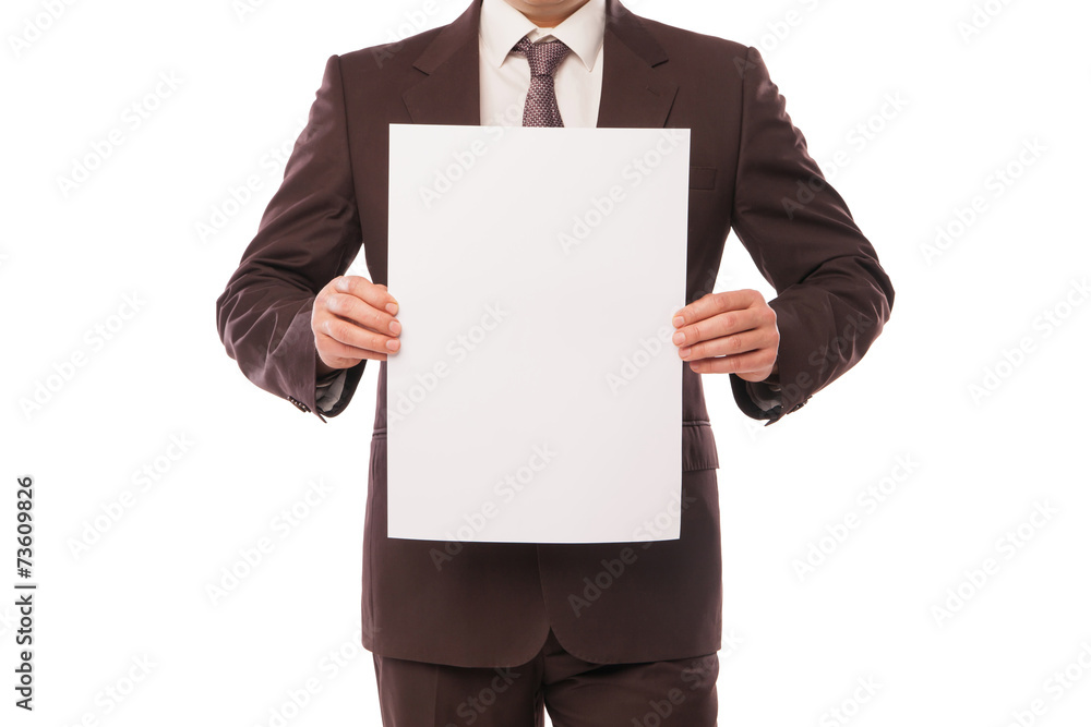 Businessman with empty space for advertisement Businessman with empty space for advertisement