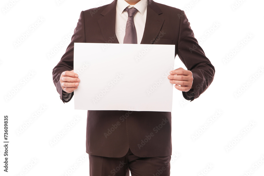 Businessman with empty space for advertisement Businessman with empty space for advertisement