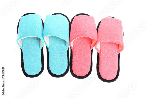 red and blue slippers footwear isolated on white background