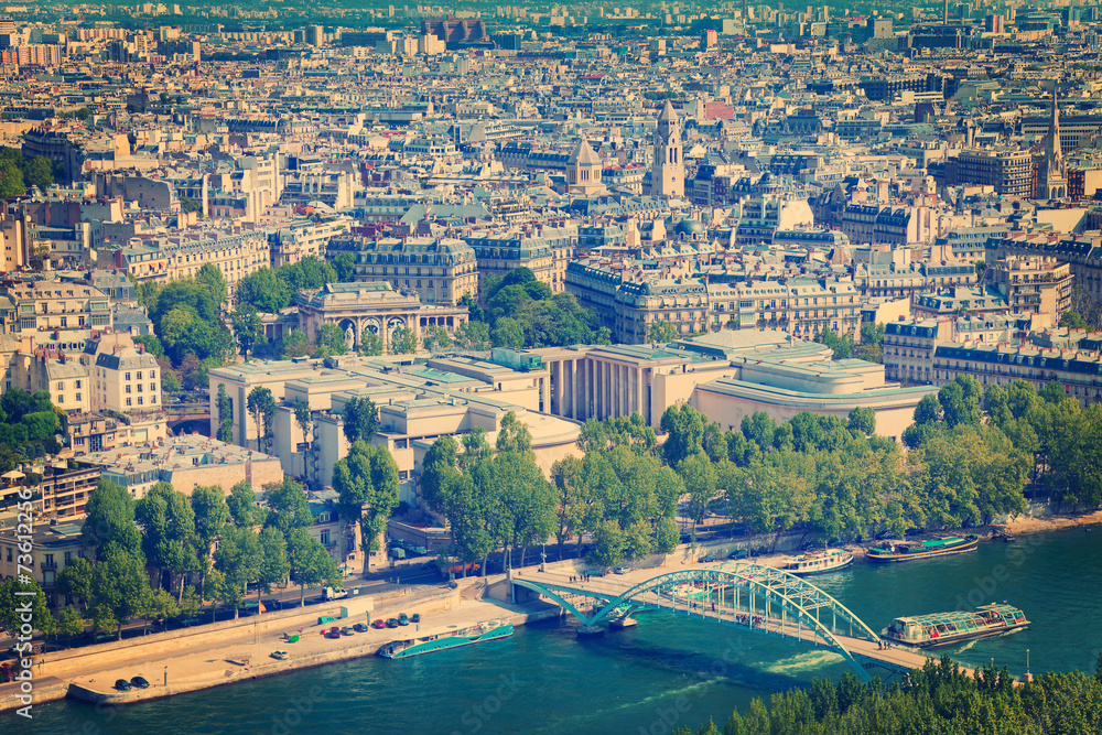 Paris aerial view, France - vintage toned photo.