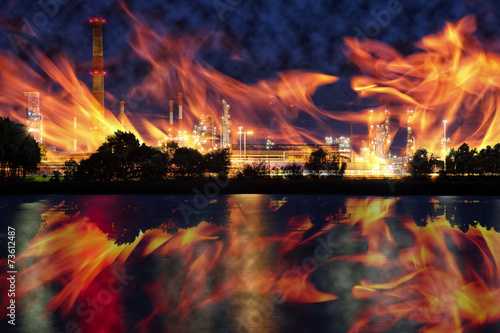 Fotografie Fire at oil refining plant - abstract view.