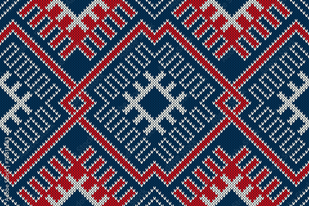 Winter Holiday sweater design on the wool knitted texture