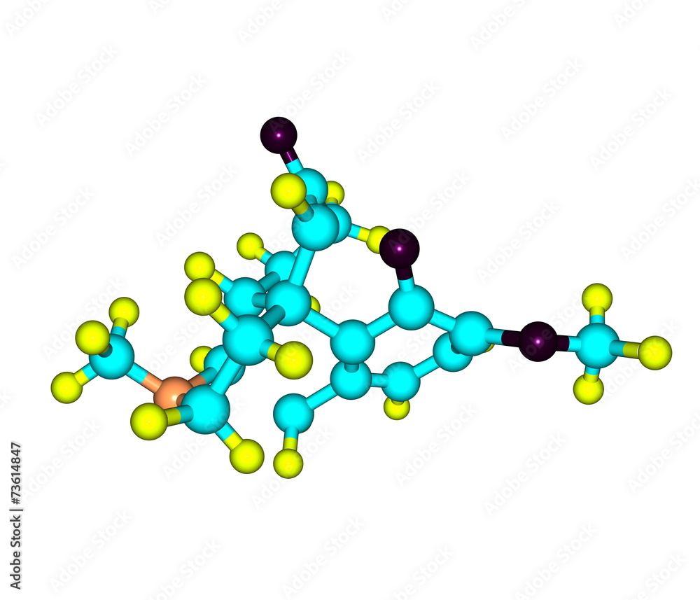 Hydrocodone molecule isolated on white Hydrocodone molecule isolated on white