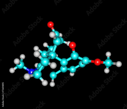 Hydrocodone molecule isolated on black