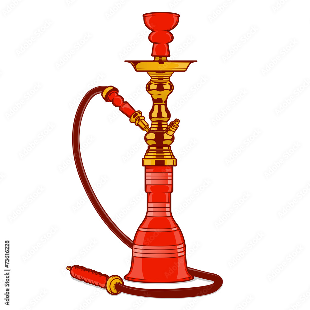 Shisha with pipe isolated on white background. Colored line art. Shisha with pipe isolated on white background. Colored line art.