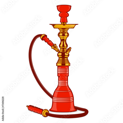 Shisha with pipe isolated on white background. Colored line art.
