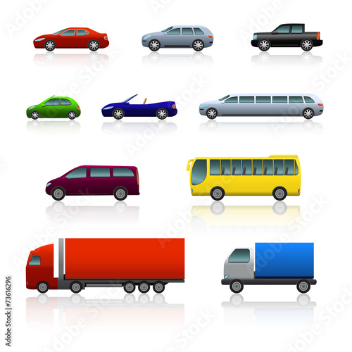 set of different cars with reflection