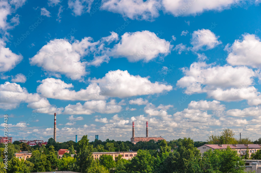 Cloudy sky and view of industrial landscape