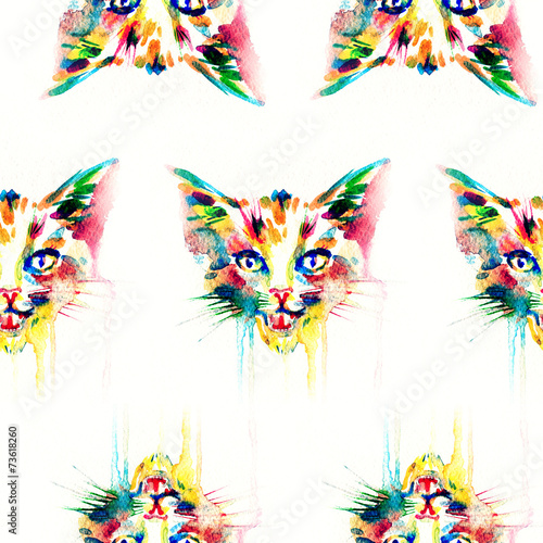 Cat. animal .seamless texture .watercolor illustration