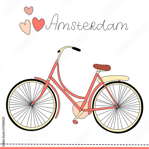 Amsterdam is bike city. Vintage vector illustration.