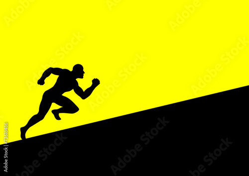 Fotografie, Obraz Silhouette of a man figure running uphill