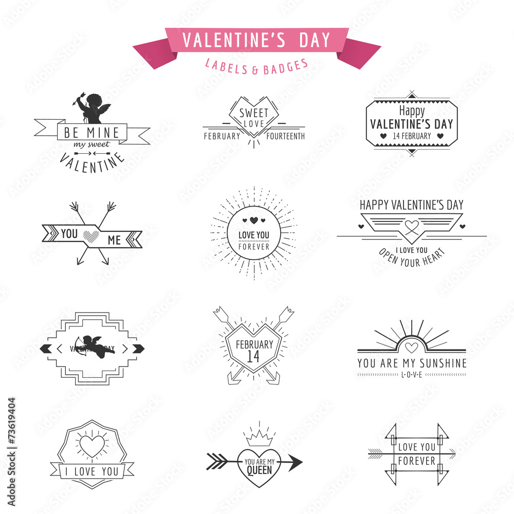 Obraz premium Valentine's Day - Set of Badges and Labels - in vector