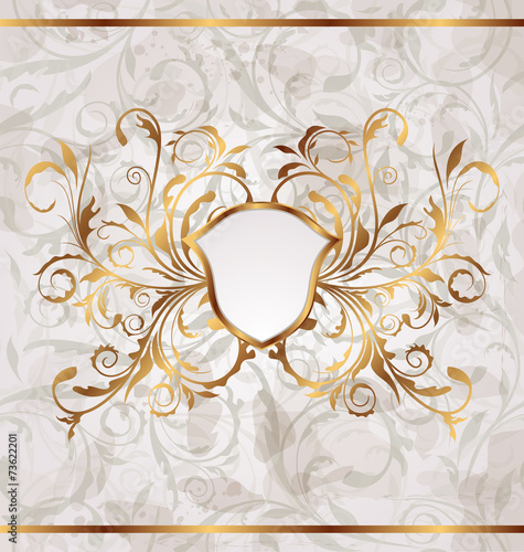 Grunge vintage with heraldic shield, seamless floral texture