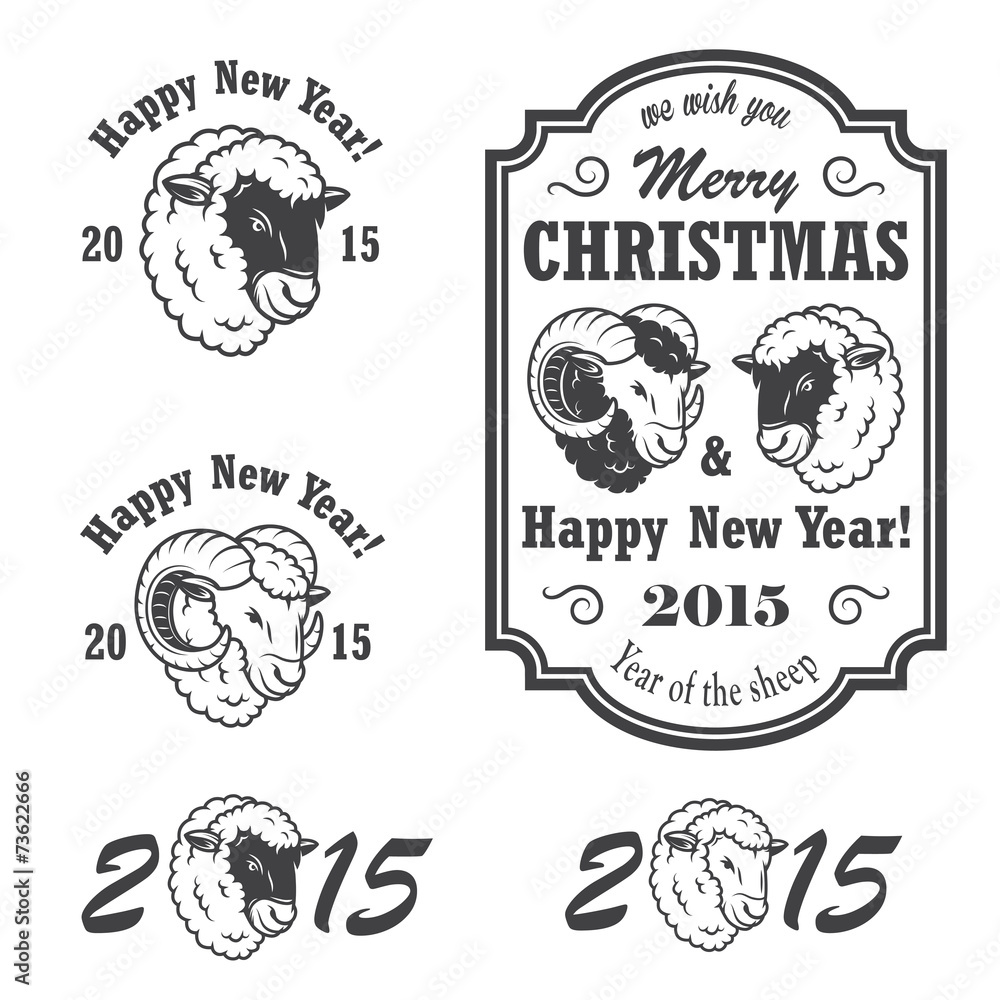 Set of new year and christmas emblems.