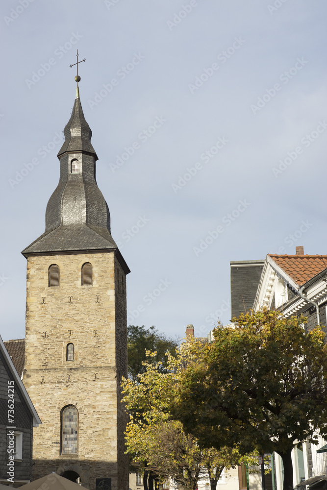 Glockenturm der Johanniskirche in Hattingen, NRW, Deutschland