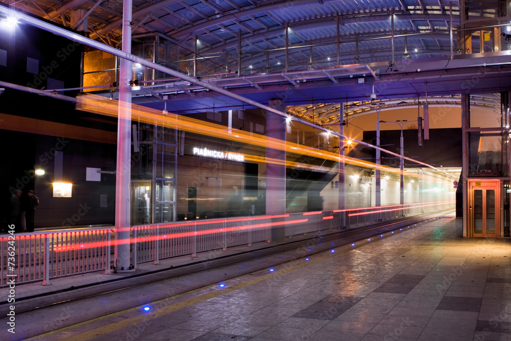 New tram line in tunnel in Poznan, Poland