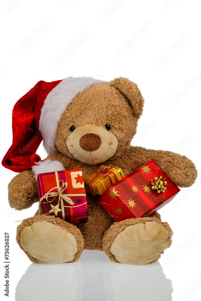 Teddybär mit Weihnachtsgeschenken Teddybär mit Weihnachtsgeschenken