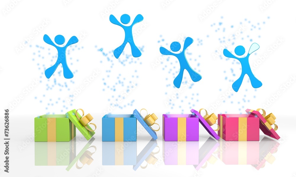 isolated present boxes with happy character icon