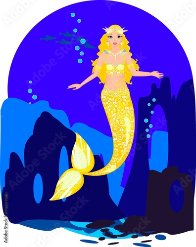 Beautiful mermaid with golden scales