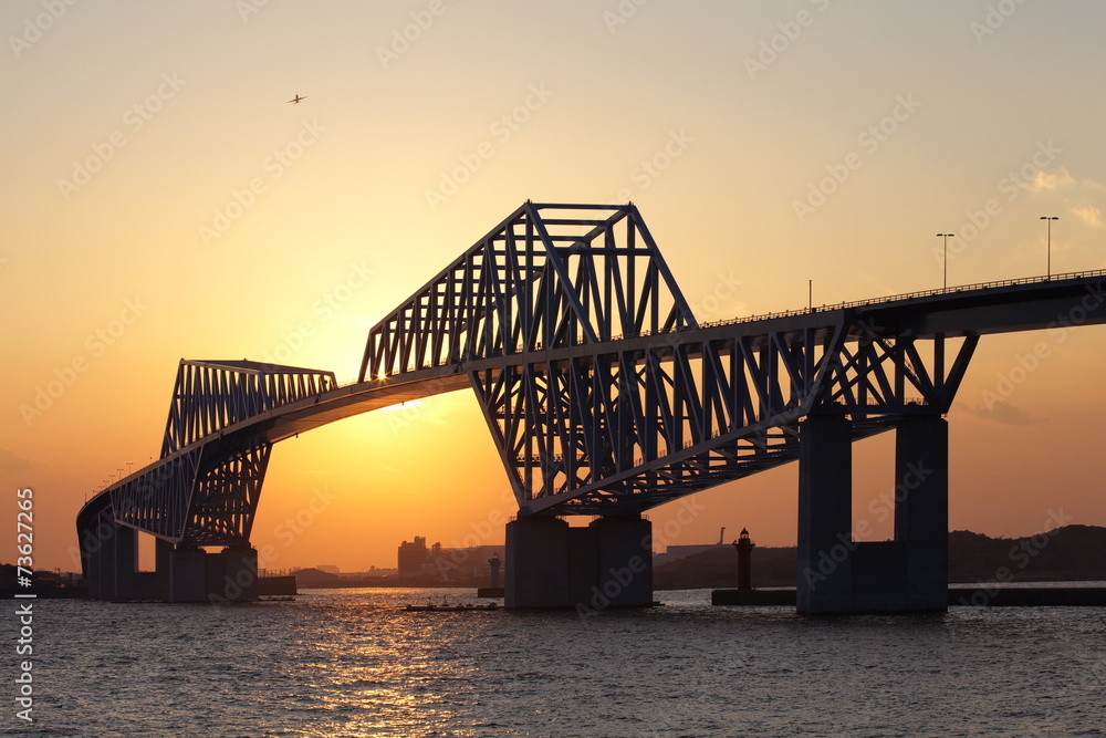 Tokyo bay and Tokyo gate bridge during beautiful sunset time Tokyo bay and Tokyo gate bridge during beautiful sunset time