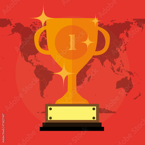 Flat Trophy With Stars And Number And World Map