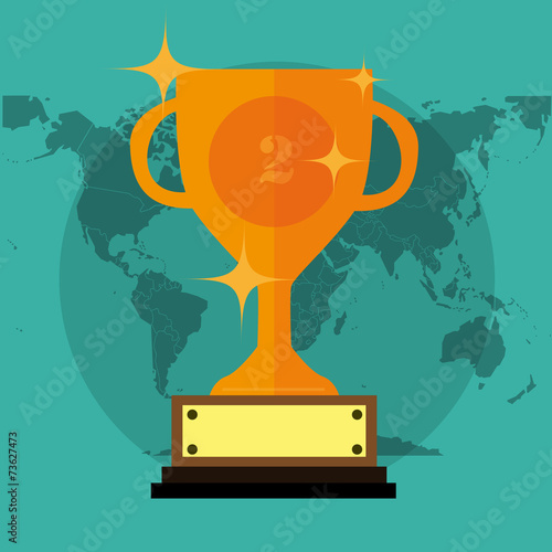 Flat Trophy With Stars And Number With Blue World Map