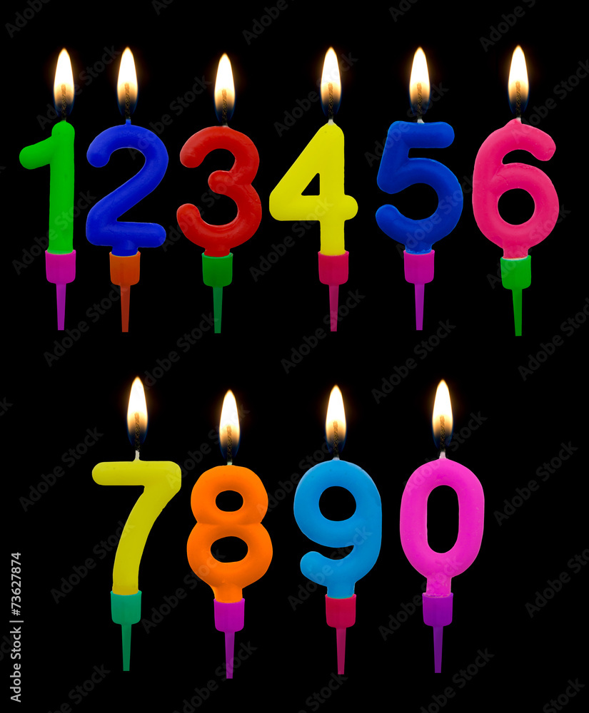 Birthday Cake Candles Numbers With Flames Over Black Stock Photo Adobe Stock