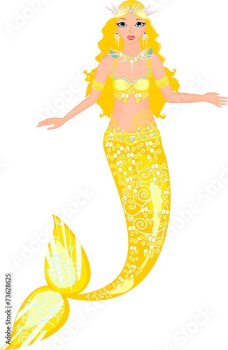 Beautiful mermaid with golden scales