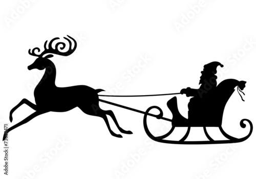 Silhouette Santa Claus riding on a deer sleigh