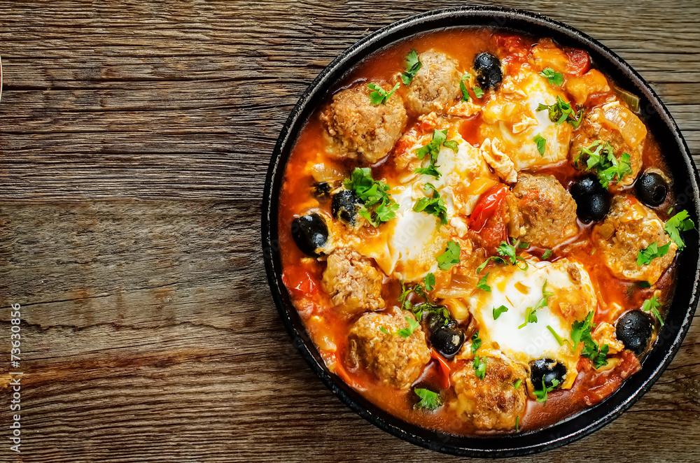 meatballs with olives and egg in tomato sauce meatballs with olives and egg in tomato sauce