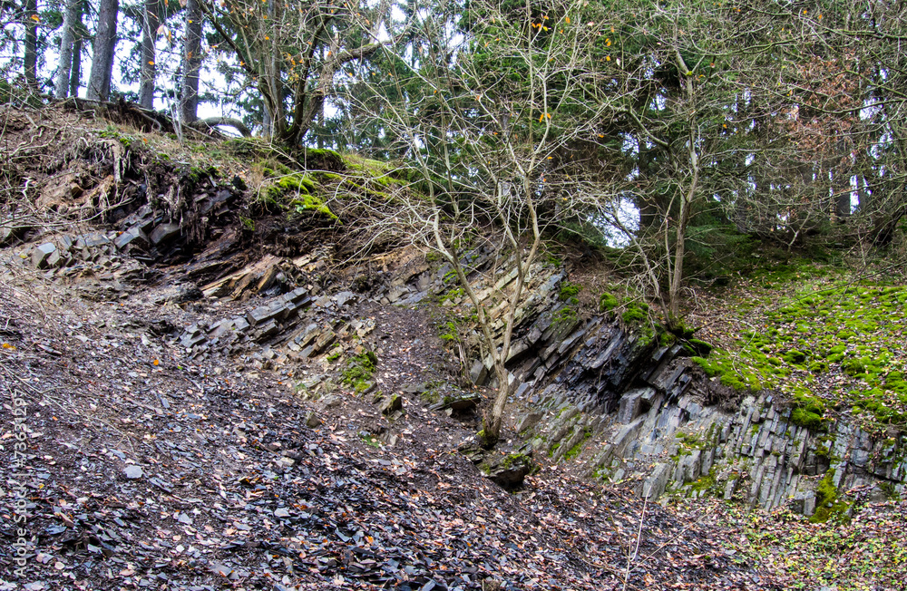 Geröllhalde unter einer Bruchkante im Steinbruch am Bromberg Geröllhalde unter einer Bruchkante im Steinbruch am Bromberg