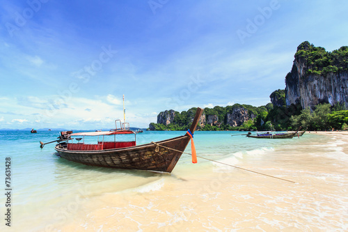 Traditional Thai boat, Long tail stand in the sea at Railay beac