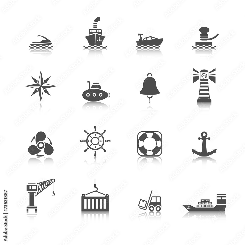 Naklejka premium Sea port icons set