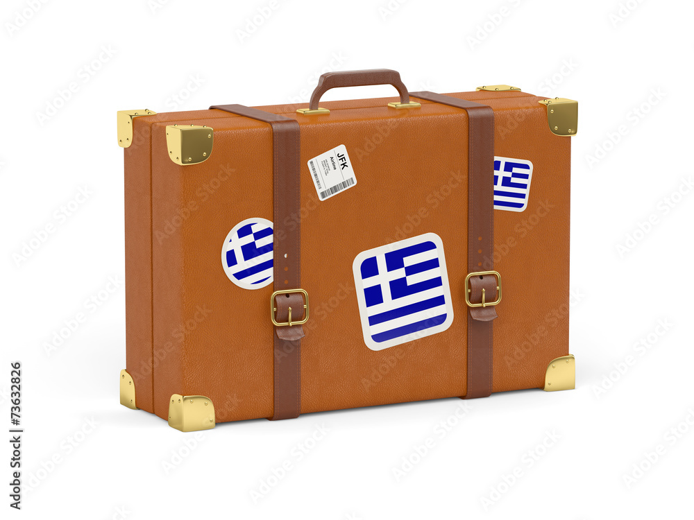 Suitcase with flag of greece - obrazy, fototapety, plakaty 
