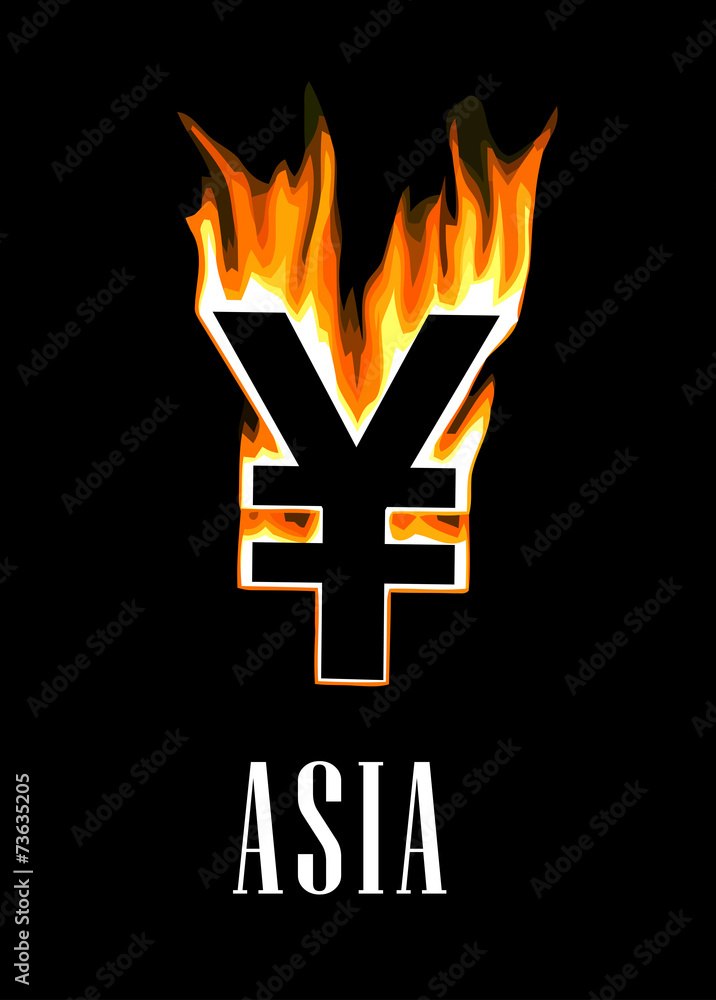 Fototapeta premium Flaming yen currency symbol