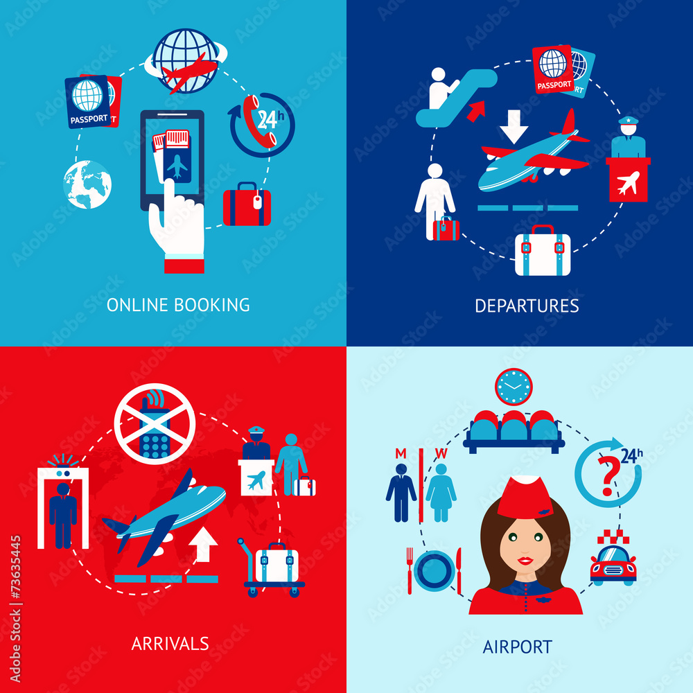 Obraz premium Airport icons flat set