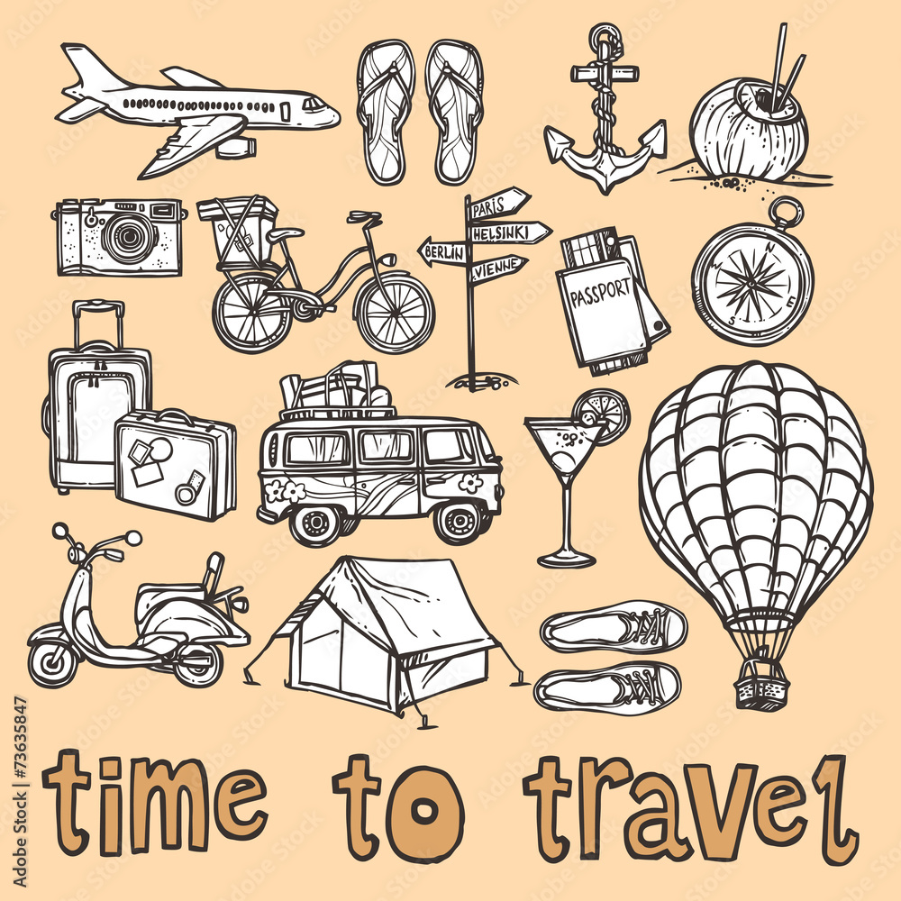 Obraz premium Travel sketch icons set